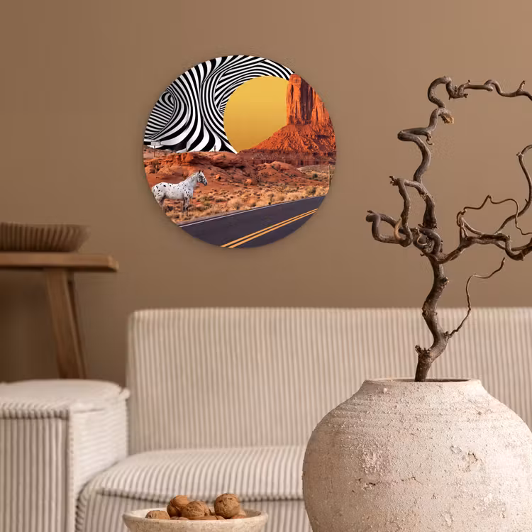 round wall art - Horse - Desert - Nature - Paard - Woestijn - Natuur Wandcirkel kunststof plaat 5mm dik klein
