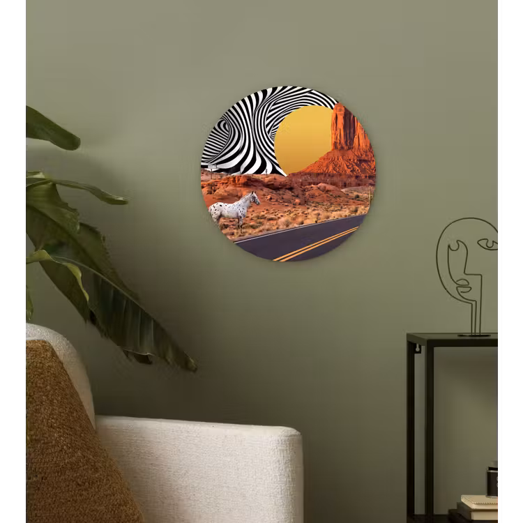 round wall art - Horse - Desert - Nature - Paard - Woestijn - Natuur Wandcirkel kunststof plaat 5mm dik klein