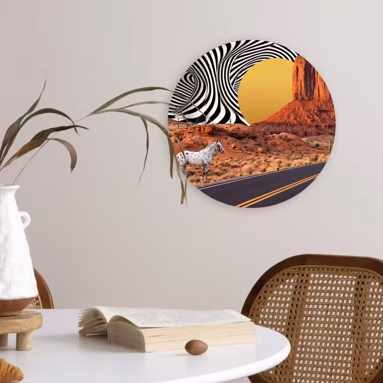 round wall art - Horse - Desert - Nature - Paard - Woestijn - Natuur Wandcirkel kunststof plaat 5mm dik klein
