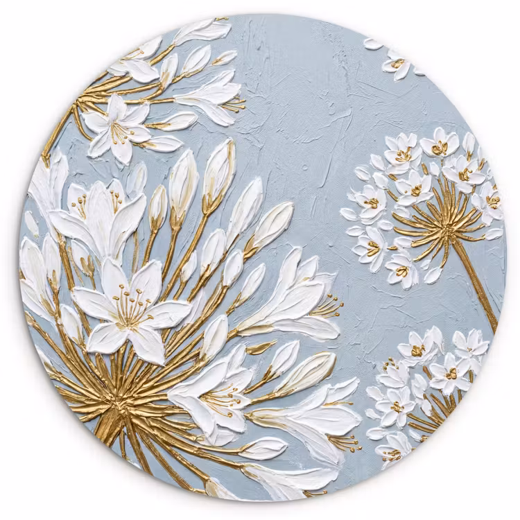 Illustratie - Bloemen - Blauw Wandcirkel kunststof plaat 5mm dik klein -3d