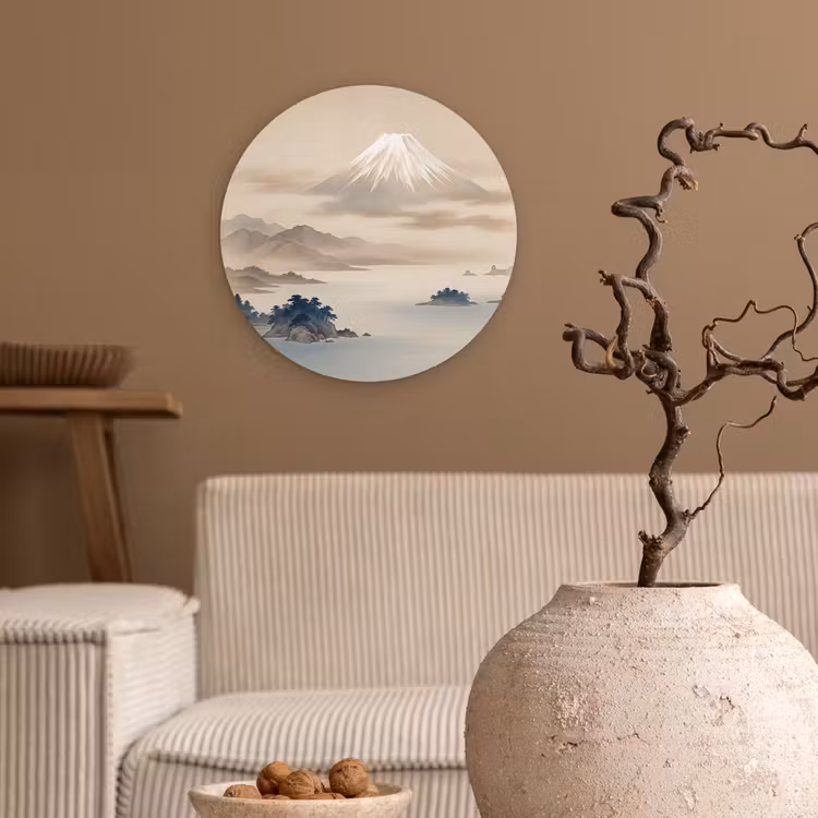 Japans - Landschap - Beige Wandcirkel kunststof plaat 5mm dik klein -sfeer1