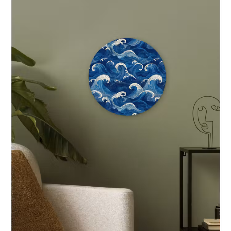 Japans - Oceaan - Golven - Blauw Wandcirkel kunststof plaat 5mm dik klein 188 -sfeer3