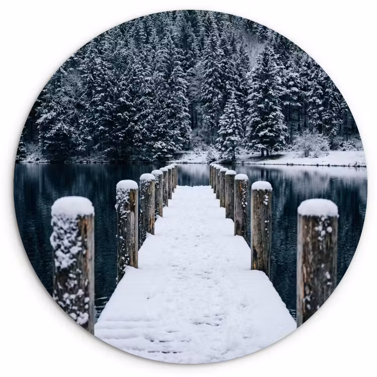 Steiger - Meer - Sneeuw - Bergen - Rustgevend Wandcirkel kunststof plaat 5mm dik klein -3d