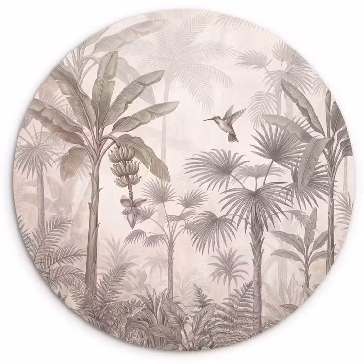 Jungle - Banenboom - Kolibrie - Beige Wandcirkel kunststof plaat 5mm dik klein -3d