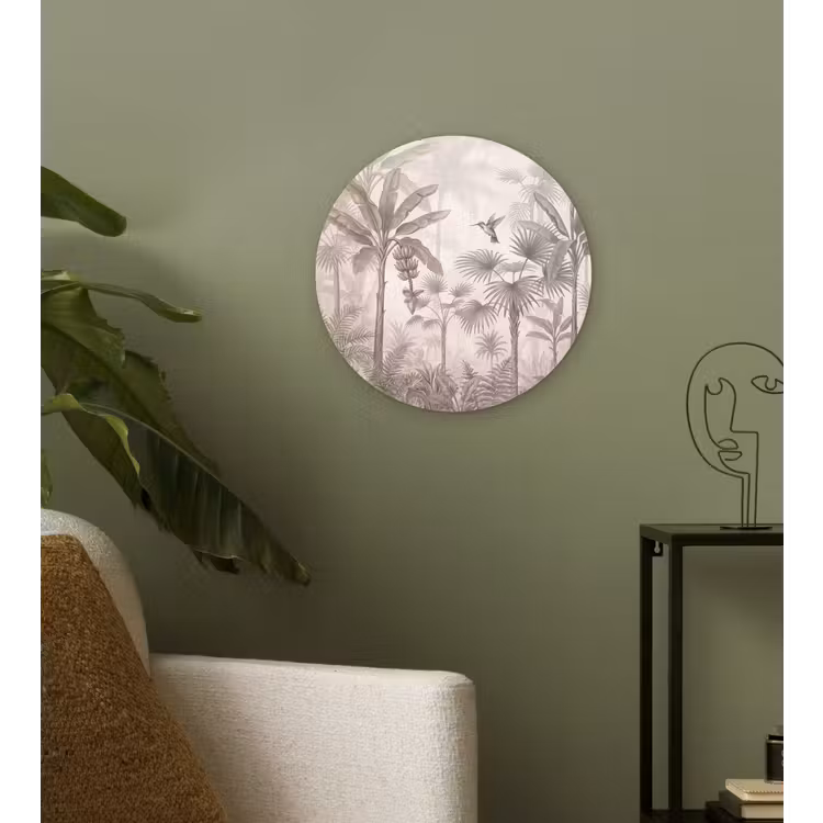 Jungle - Banenboom - Kolibrie - Beige Wandcirkel kunststof plaat 5mm dik klein -sfeer3