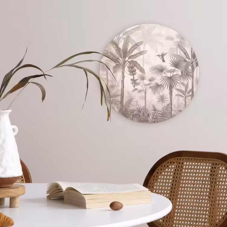 Jungle - Banenboom - Kolibrie - Beige Wandcirkel kunststof plaat 5mm dik klein -sfeer4