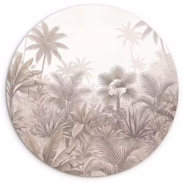 Jungle - Tropisch - Natuur -Vintage - Beige Wandcirkel kunststof plaat 5mm dik klein -3d