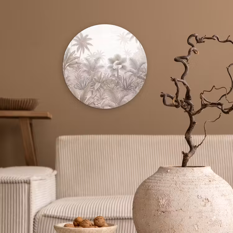 Jungle - Tropisch - Natuur -Vintage - Beige Wandcirkel kunststof plaat 5mm dik klein -sfeer1