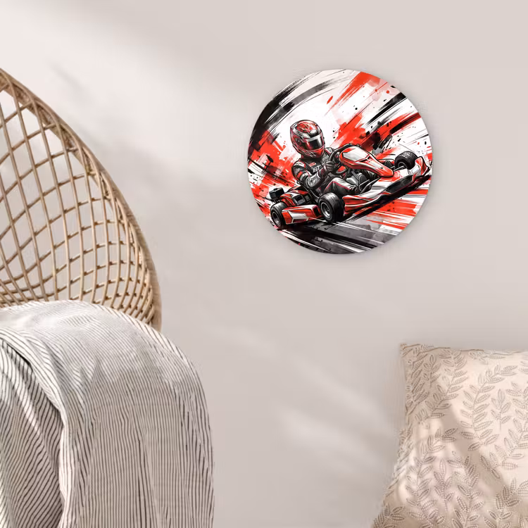 Kart - Coureur - Snelheid - Rood Wandcirkel kunststof plaat 5mm dik klein -sfeer5