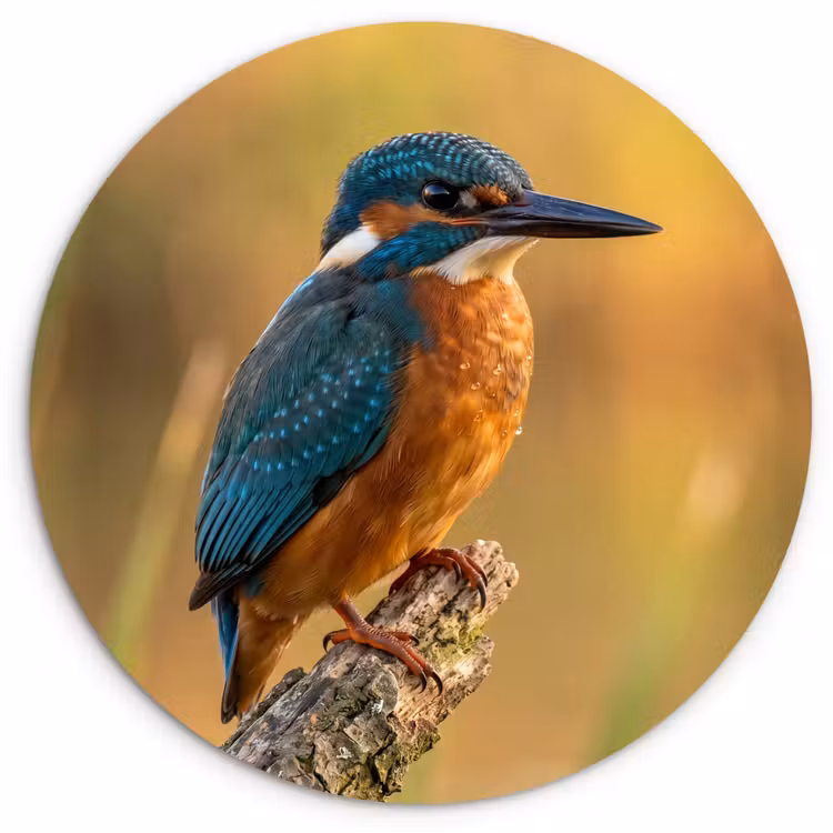 IJsvogel - Tak - Water - Kleurrijk - Levendig Wandcirkel kunststof plaat 5mm dik klein -3d