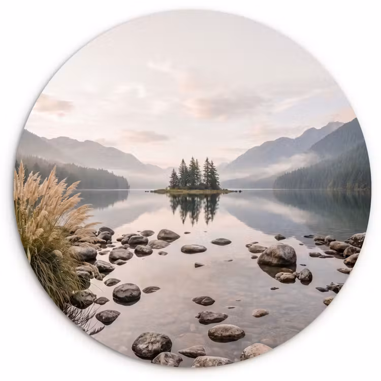 Meer - Bergen - Landschap - Groen Wandcirkel kunststof plaat 5mm dik klein -3d