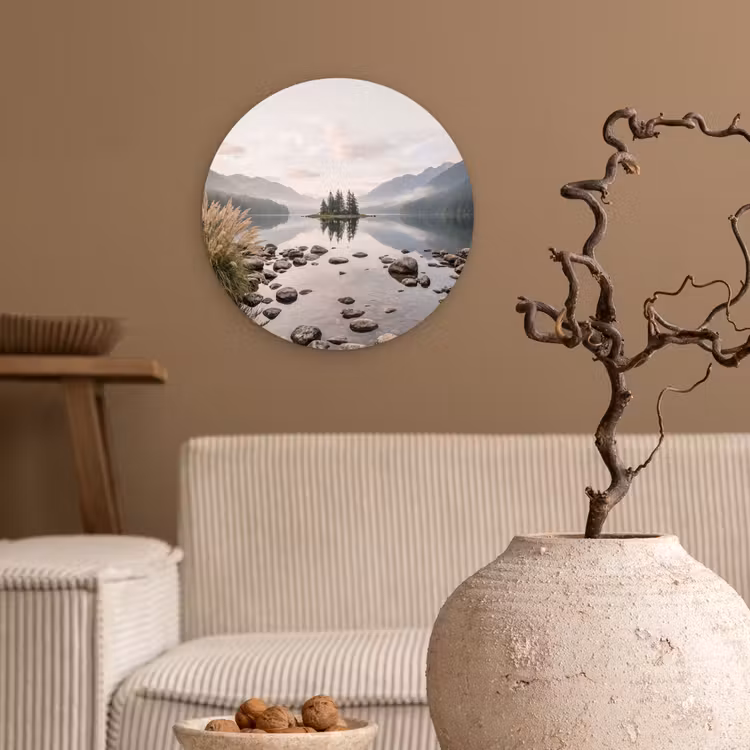 Meer - Bergen - Landschap - Groen Wandcirkel kunststof plaat 5mm dik klein -sfeer1