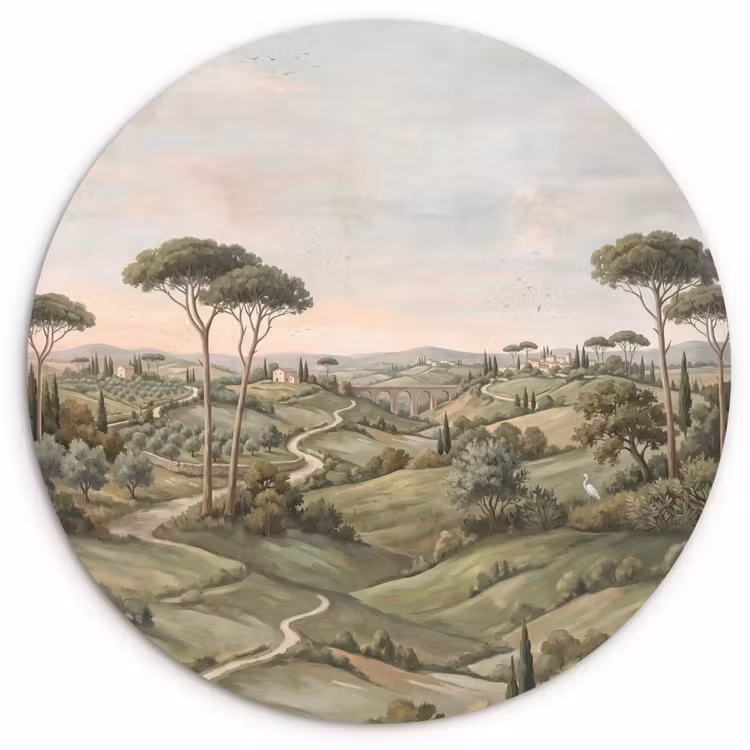 Landschap - Heuvels - Zandpad - Groen Wandcirkel kunststof plaat 5mm dik klein -3d