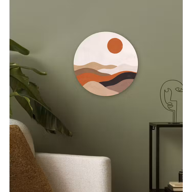Landschap - Heuvels - Zon - Abstract - Oranje Wandcirkel kunststof plaat 5mm dik klein -sfeer3