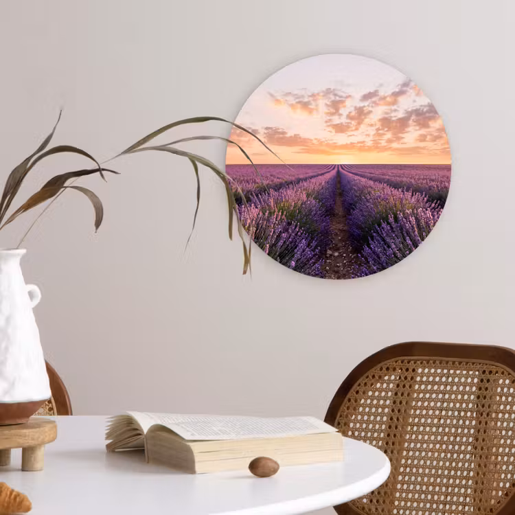 Landschap - Lavendelveld - Paars Wandcirkel kunststof plaat 5mm dik klein -sfeer4