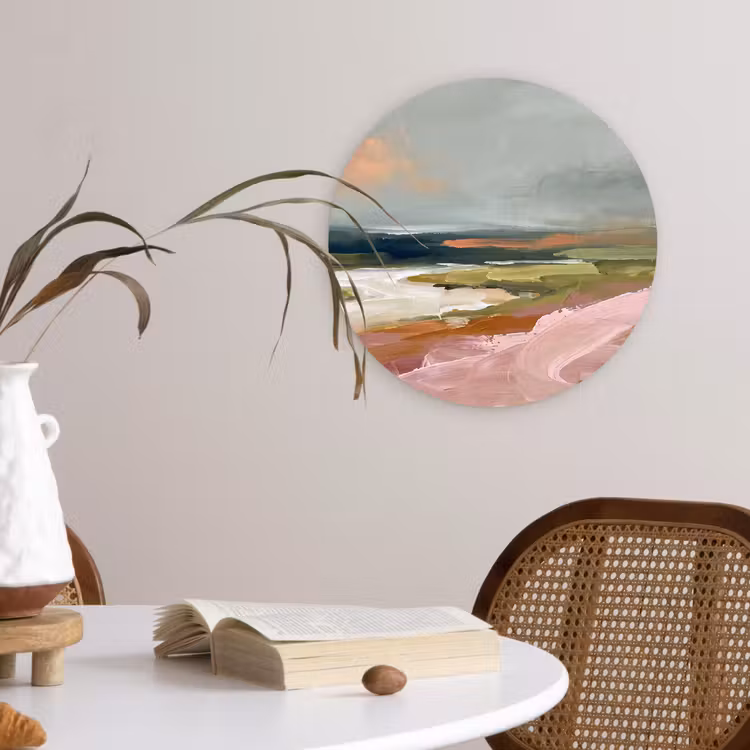Landschap - Rivier - Abstract - Roze - Groen Wandcirkel kunststof plaat 5mm dik klein -sfeer4