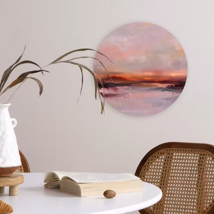 Landschap - Zonsondergang - Abstract - Modern - Roze Wandcirkel kunststof plaat 5mm dik klein -sfeer4