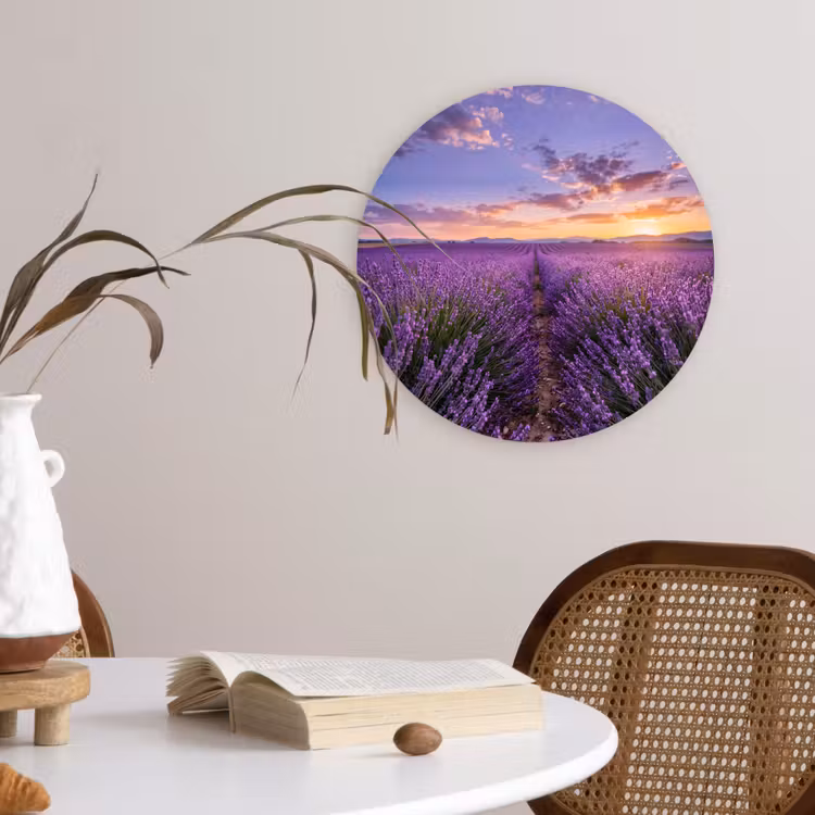 Lavendel - Veld - Natuur - Paars Wandcirkel kunststof plaat 5mm dik klein -sfeer4