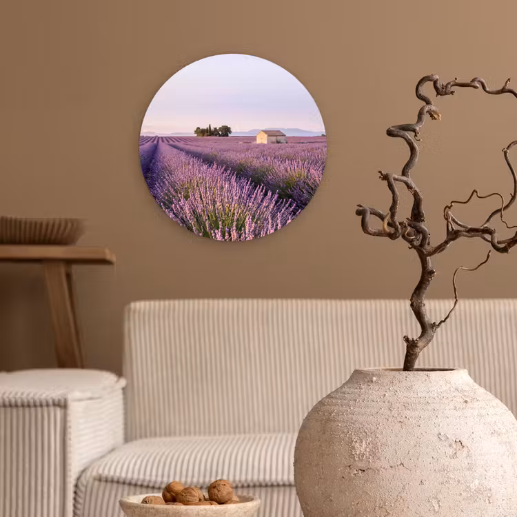 Lavendel - Landschap - Sereen - Paars Wandcirkel kunststof plaat 5mm dik klein -sfeer1