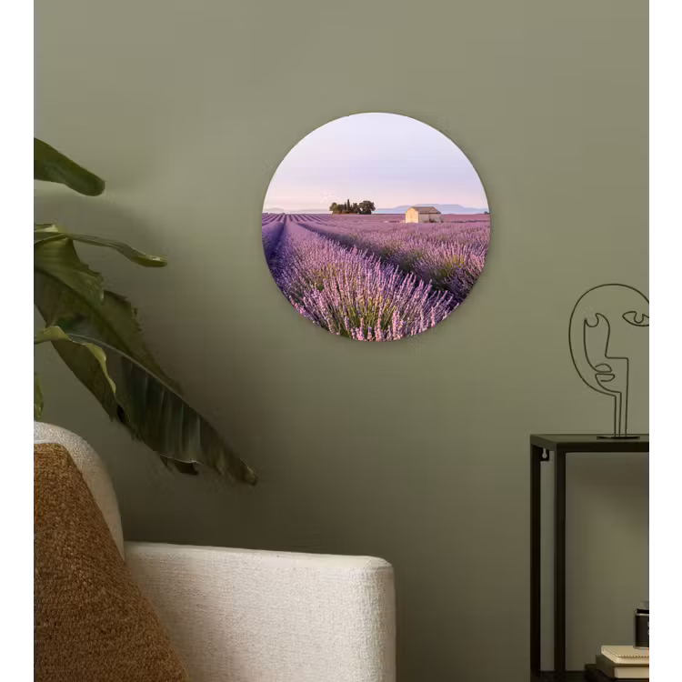 Lavendel - Landschap - Sereen - Paars Wandcirkel kunststof plaat 5mm dik klein -sfeer3