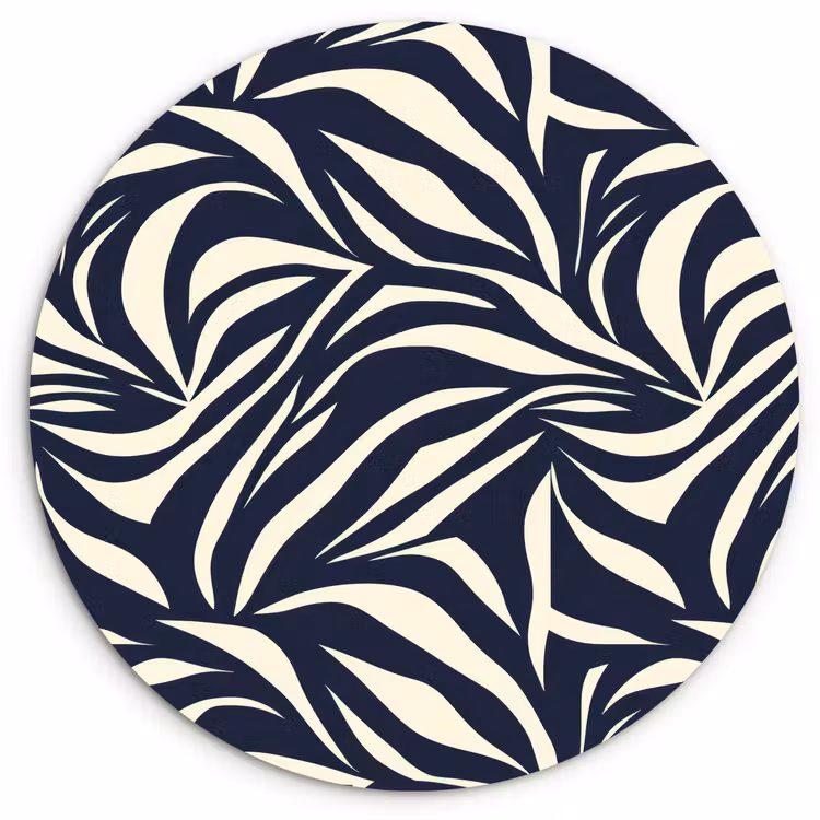 Bladvormen - Blauw - Patroon - Wit Wandcirkel kunststof plaat 5mm dik klein 188 -3d