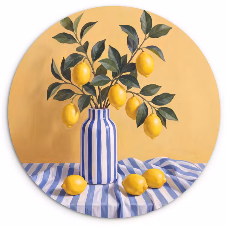 round wall art - Lemon - Still Life - Modern - Citroen - Stilleven - Modern Wandcirkel kunststof plaat 5mm dik klein