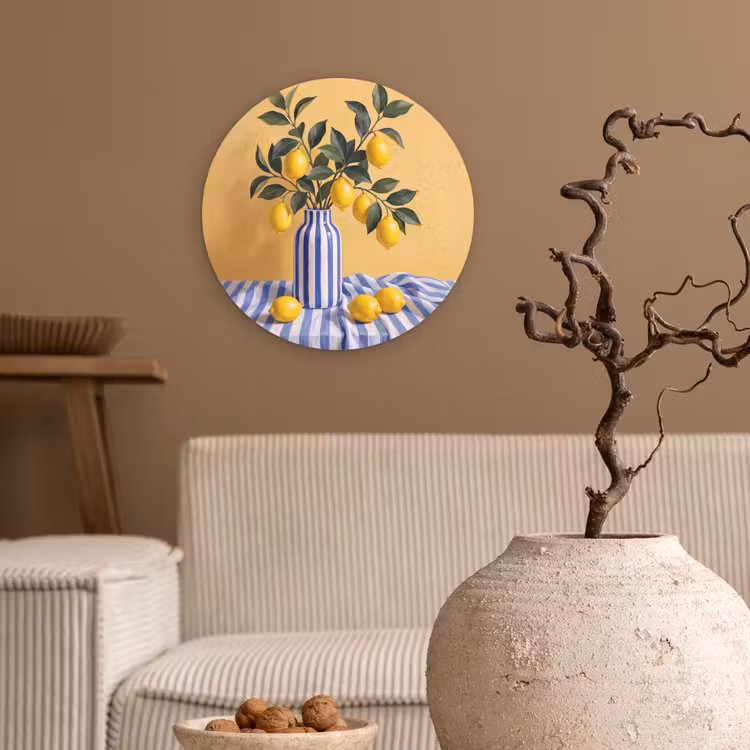 round wall art - Lemon - Still Life - Modern - Citroen - Stilleven - Modern Wandcirkel kunststof plaat 5mm dik klein