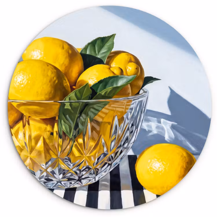 round wall art - Lemons - Fruit - Yellow - Citroenen - Fruit - Geel Wandcirkel kunststof plaat 5mm dik klein