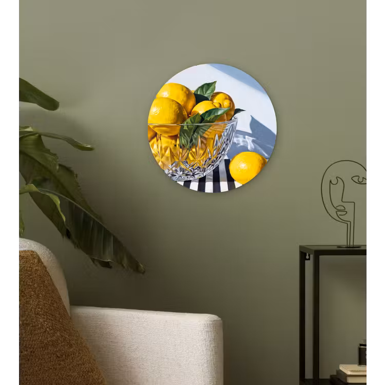 round wall art - Lemons - Fruit - Yellow - Citroenen - Fruit - Geel Wandcirkel kunststof plaat 5mm dik klein