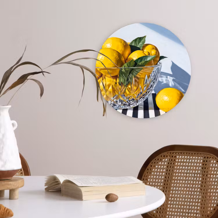 round wall art - Lemons - Fruit - Yellow - Citroenen - Fruit - Geel Wandcirkel kunststof plaat 5mm dik klein