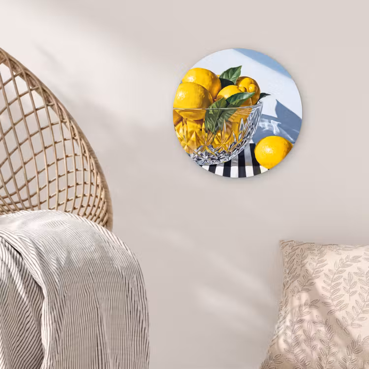 round wall art - Lemons - Fruit - Yellow - Citroenen - Fruit - Geel Wandcirkel kunststof plaat 5mm dik klein