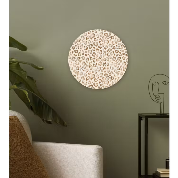 Luipaard - Klassiek - Beige Wandcirkel kunststof plaat 5mm dik klein 188 -sfeer3