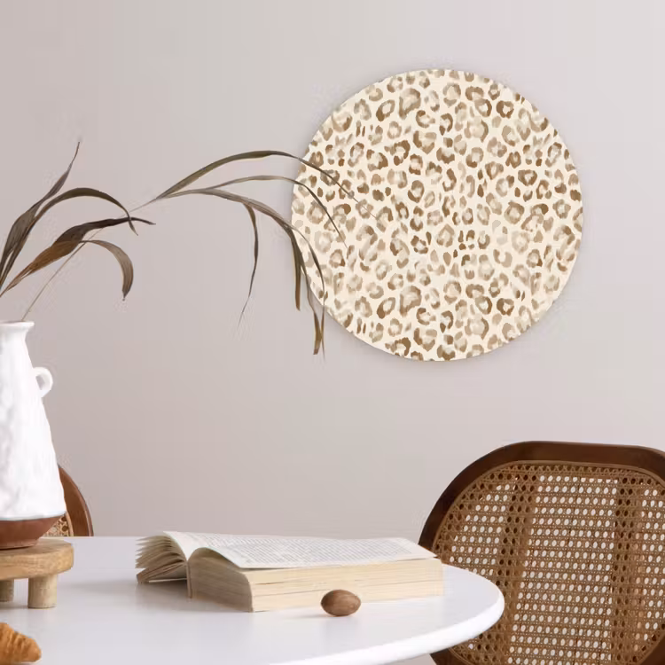 Luipaard - Klassiek - Beige Wandcirkel kunststof plaat 5mm dik klein 188 -sfeer4