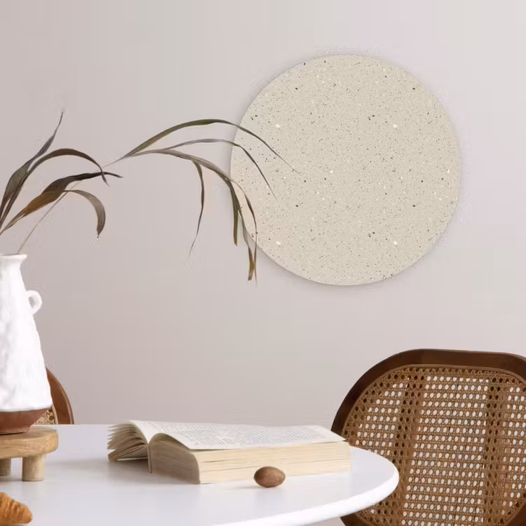 Lichtbeige - Terrazzo - Grijs Wandcirkel kunststof plaat 5mm dik klein 188 -sfeer4