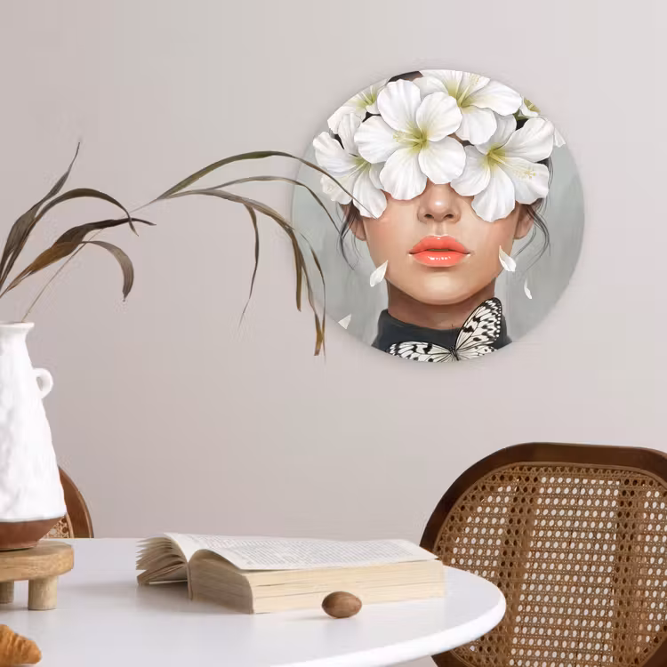 Lelies - Portret - Wit Wandcirkel kunststof plaat 5mm dik klein -sfeer4