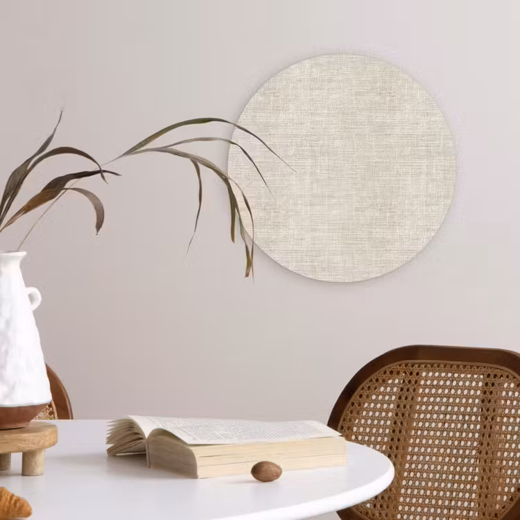 Linnen - Textuur - Beige Wandcirkel kunststof plaat 5mm dik klein 188 -sfeer4