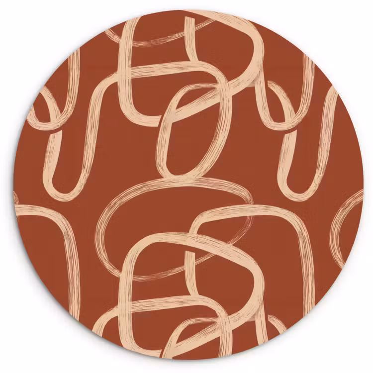 Lijnen - Abstract - Organisch - Terracotta - Crème Wandcirkel kunststof plaat 5mm dik klein 188 -3d