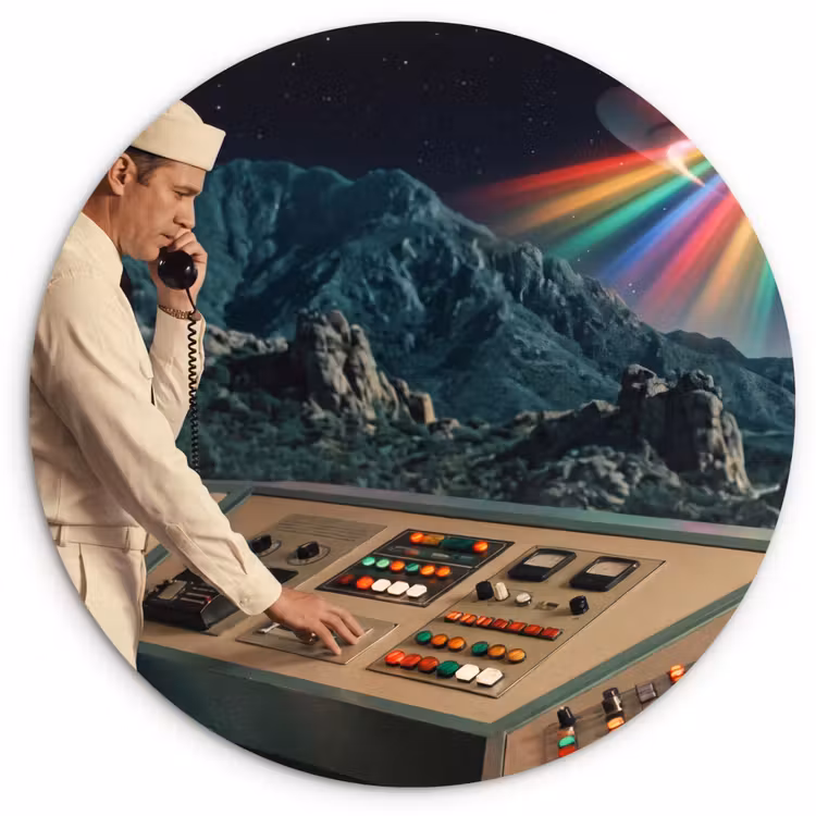 round wall art - Man - Control Room - Beach - Man - Controlekamer - Strand Wandcirkel kunststof plaat 5mm dik klein