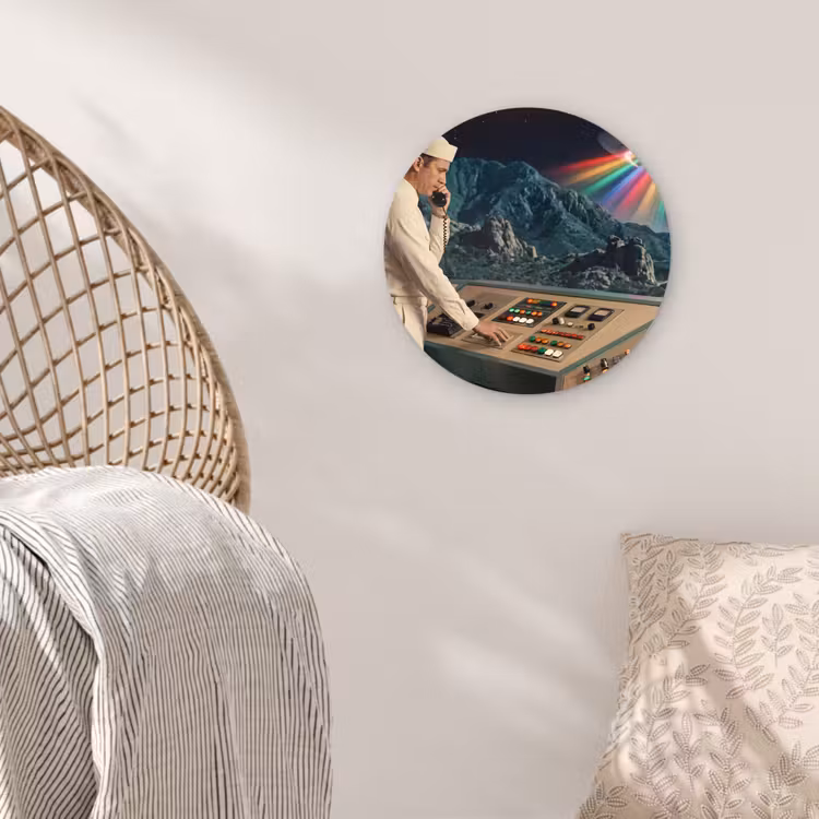 round wall art - Man - Control Room - Beach - Man - Controlekamer - Strand Wandcirkel kunststof plaat 5mm dik klein