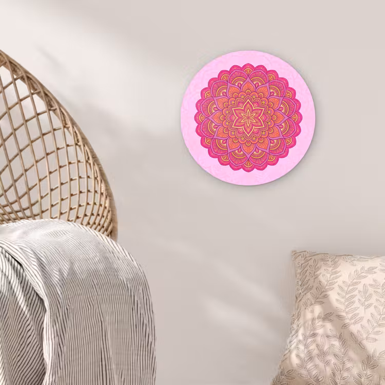 Mandala - Cirkel - Spiritueel - Oosters - Roze Wandcirkel kunststof plaat 5mm dik klein -sfeer5