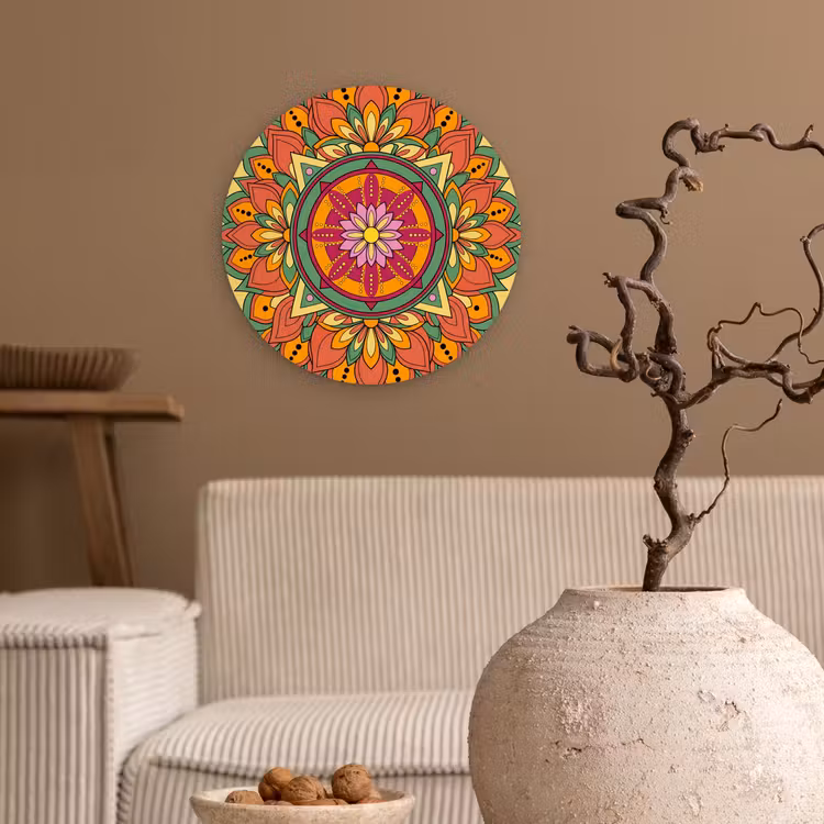 Mandala - Bloemen - Abstract - Kleurrijk Wandcirkel kunststof plaat 5mm dik klein -sfeer1
