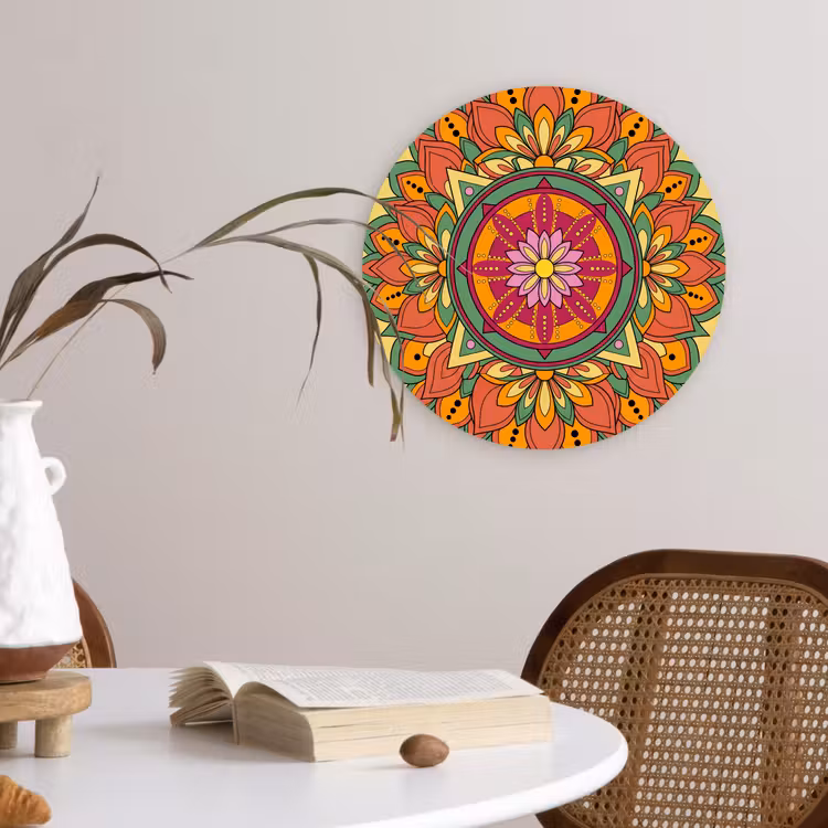 Mandala - Bloemen - Abstract - Kleurrijk Wandcirkel kunststof plaat 5mm dik klein -sfeer4