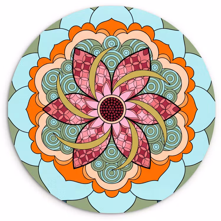 Mandala - Geometrisch - Kunst - Decoratief - Kleurrijk Wandcirkel kunststof plaat 5mm dik klein -3d