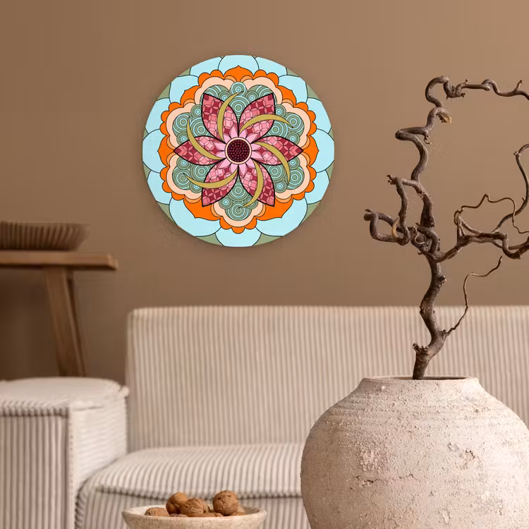 Mandala - Geometrisch - Kunst - Decoratief - Kleurrijk Wandcirkel kunststof plaat 5mm dik klein -sfeer1