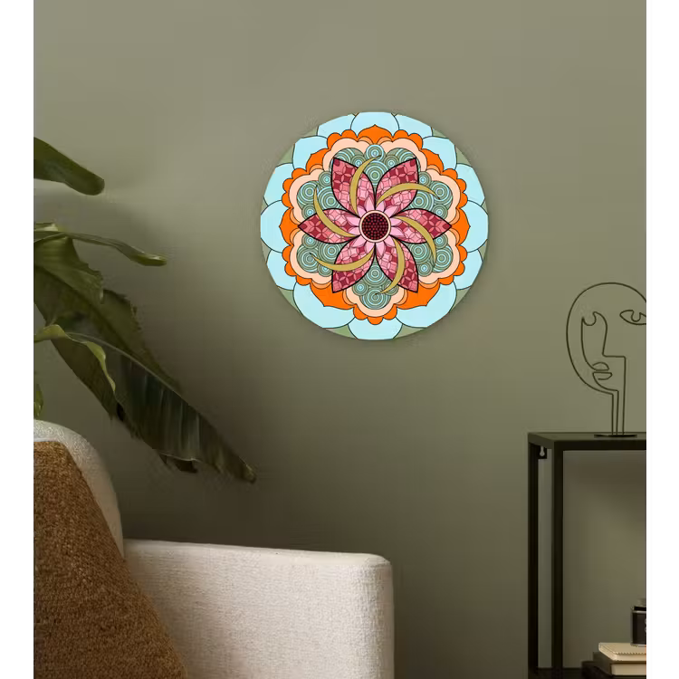 Mandala - Geometrisch - Kunst - Decoratief - Kleurrijk Wandcirkel kunststof plaat 5mm dik klein -sfeer3