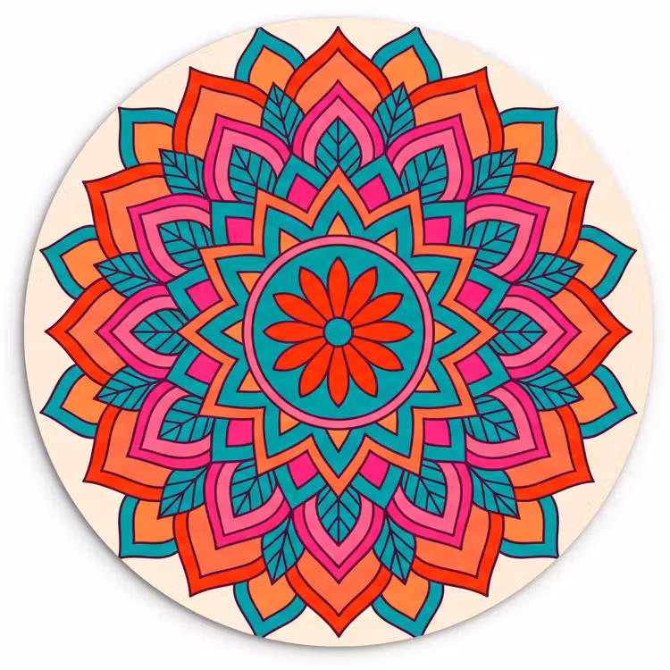 Mandala - Patroon - Abstract - Kleurrijk - Modern Wandcirkel kunststof plaat 5mm dik klein -3d