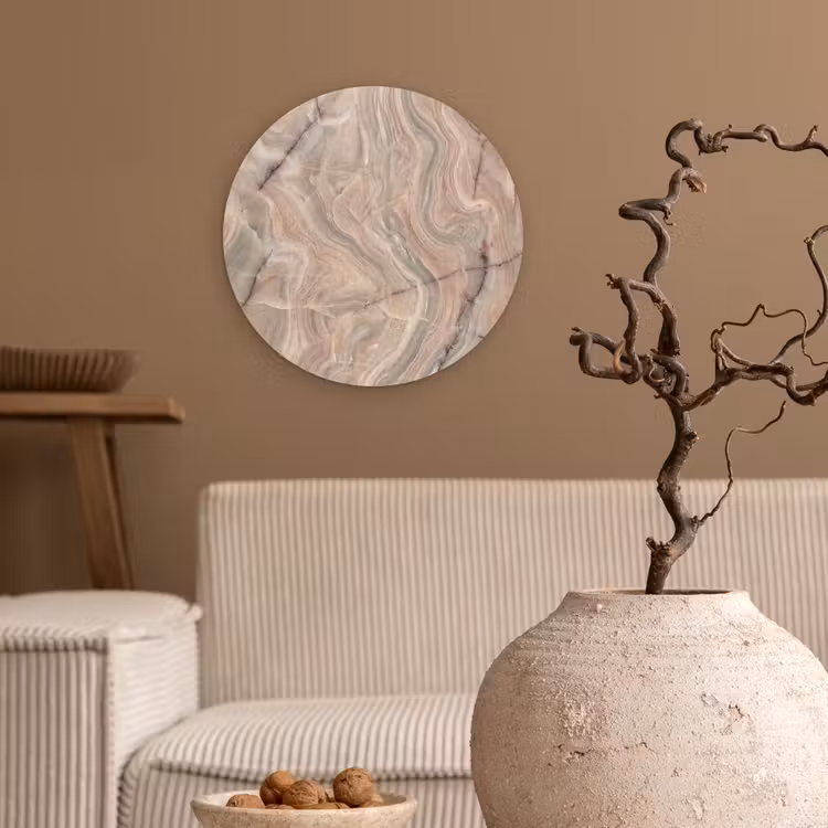 Marmer - Patroon - Abstract - Beige - Groen Wandcirkel kunststof plaat 5mm dik klein -sfeer1