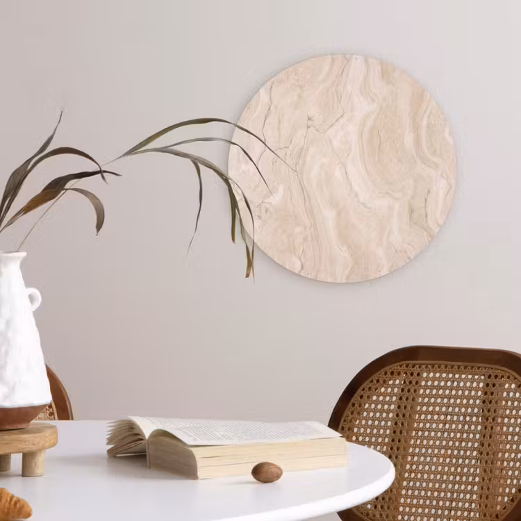 Marmer - Patroon - Beige - Steen - Abstract Wandcirkel kunststof plaat 5mm dik klein -sfeer4
