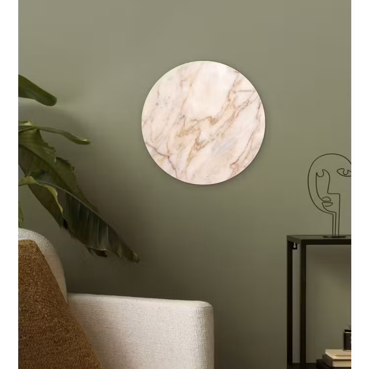 Marmer - Ader - Abstract - Wit - Goud Wandcirkel kunststof plaat 5mm dik klein -sfeer3