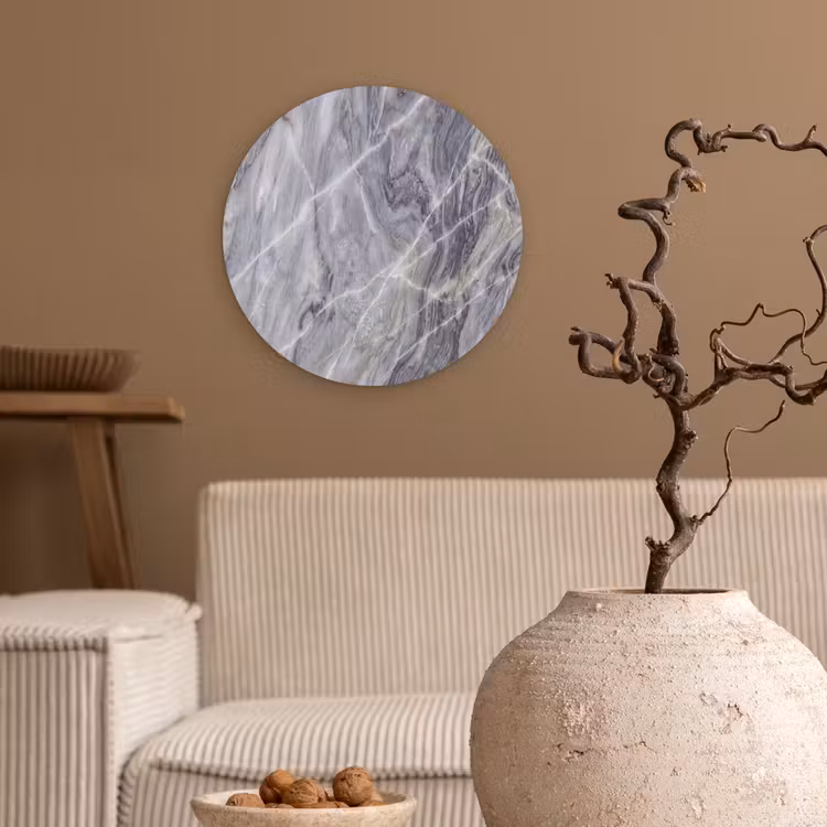 Marmer - Ader - Patroon - Abstract - Grijs Wandcirkel kunststof plaat 5mm dik klein -sfeer1